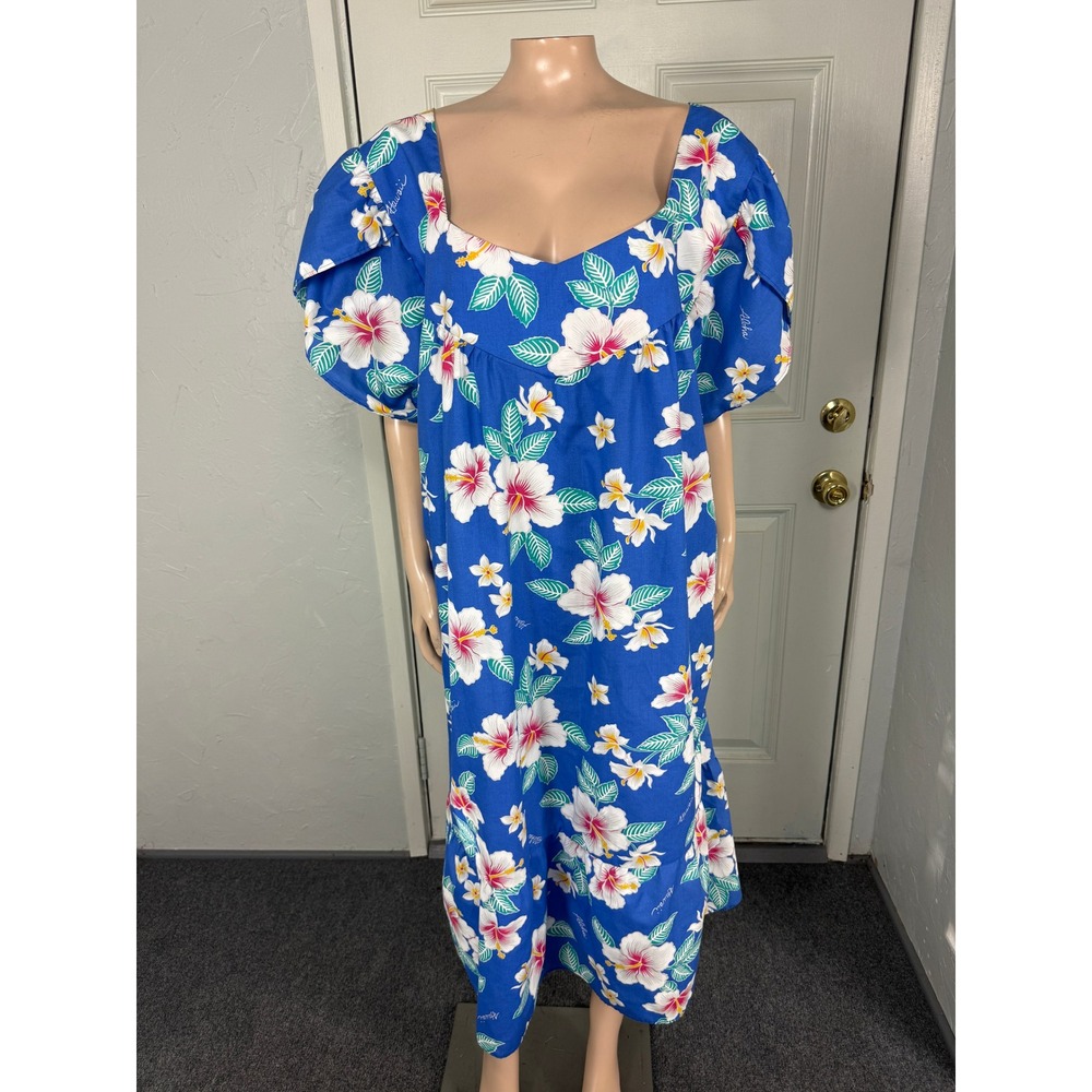 Vintage 70s 80s Kalena Fashions Muumuu Dress 4XL Floral Hawaiian Cotton W19